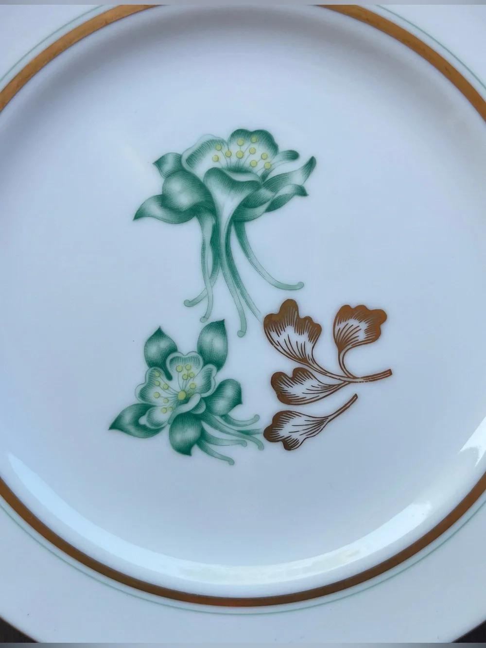 Vintage Wentworth China 4 Columbine Green Floral Salad Plates Gold Trim Cottage
